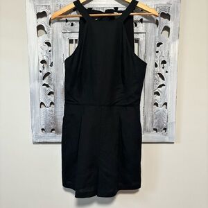 NEW Parker NY Black Linen High Neck Sleeveless Back Tie Pleated Shorts Romper